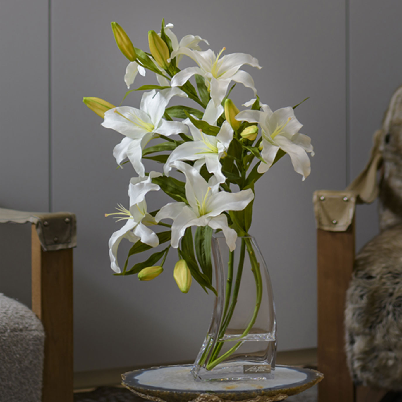【エミリオ・ロバ】 アートフラワー 大型アレンジメント　造花　カサブランカ　芍薬 エミリオ・ロバ アートフラワー／カサブランカ 5L | ライト